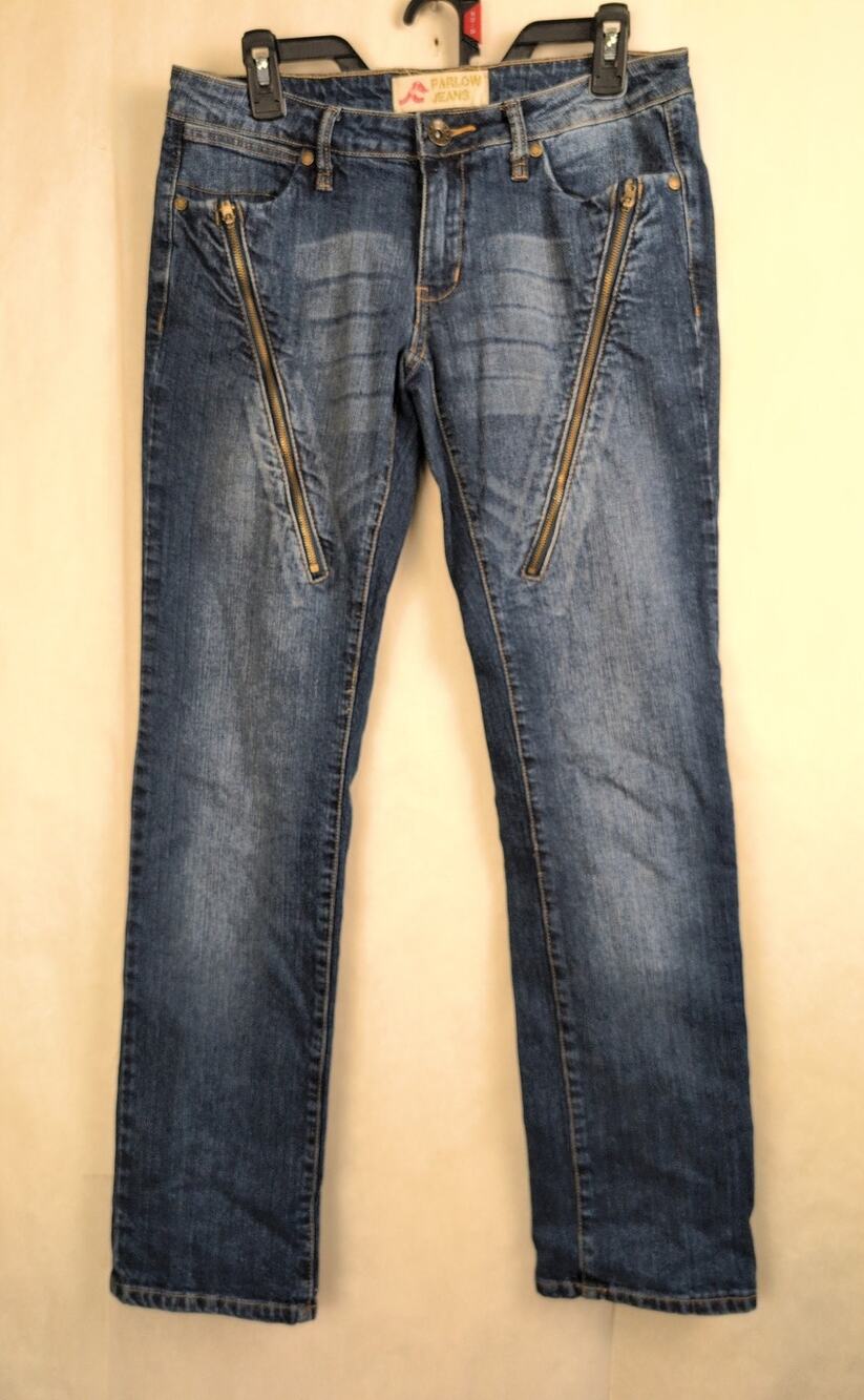 Farlow diagonal zipper cheetah straight leg jeans Size 12 Y2K Grunge Retro